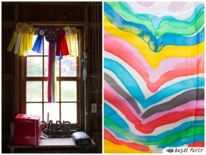 horse show ribbons hanging in a window at a pennsylvania farm wedding