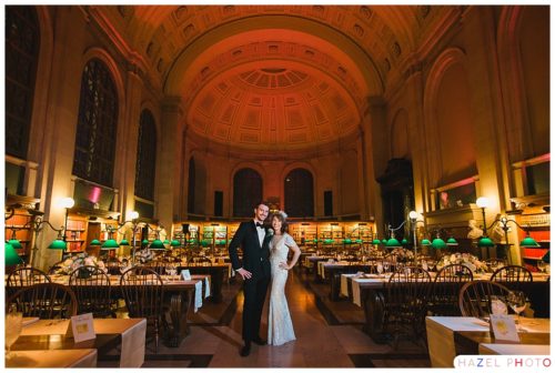 Boston public library wedding portrait in the reading room