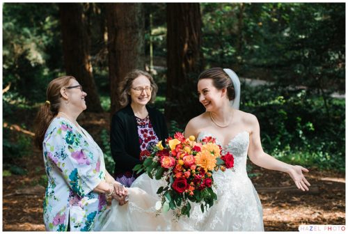 A bride laughing with her aunts at Stern Grove