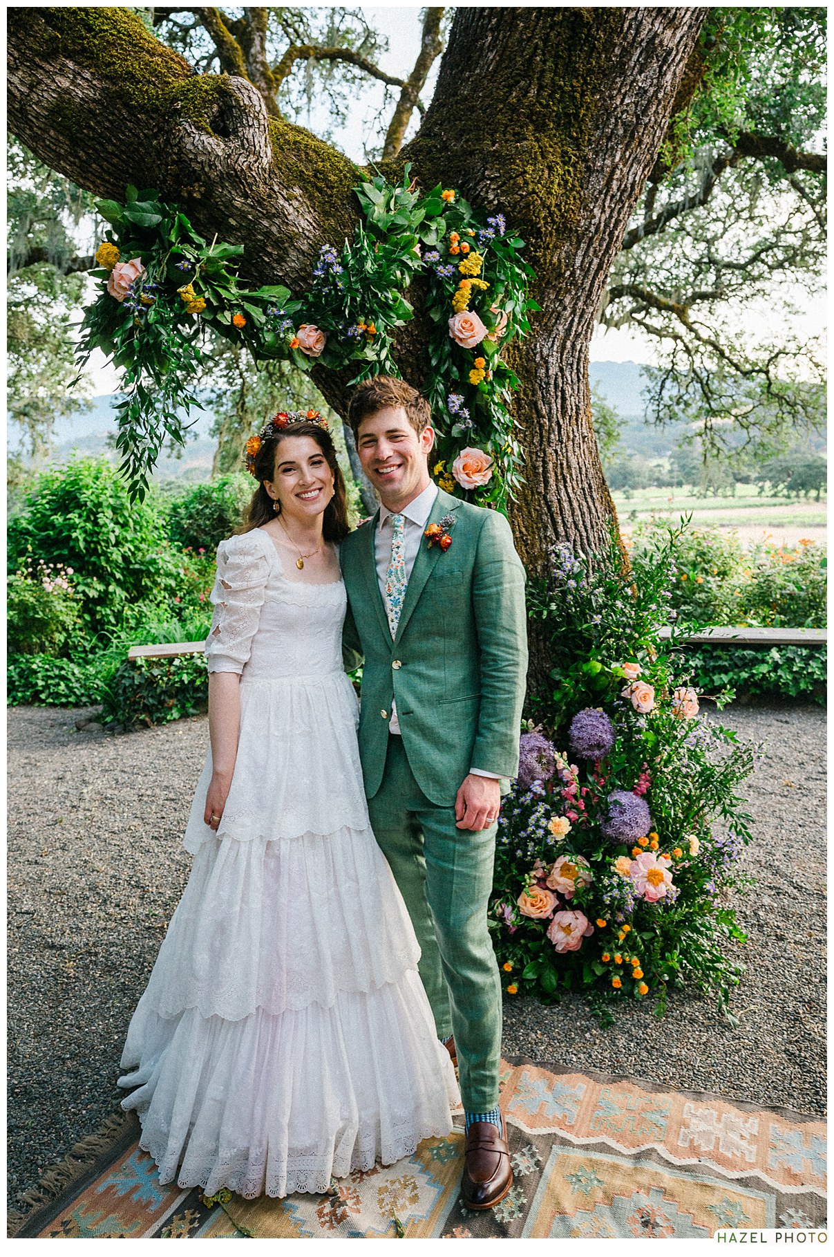 Beltane Ranch, Sonoma Garden wedding, florals on oak tree