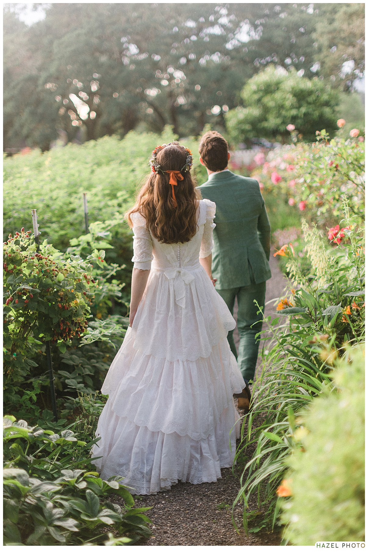 Beltane Ranch, Sonoma Garden wedding, bride and groom in flower garden