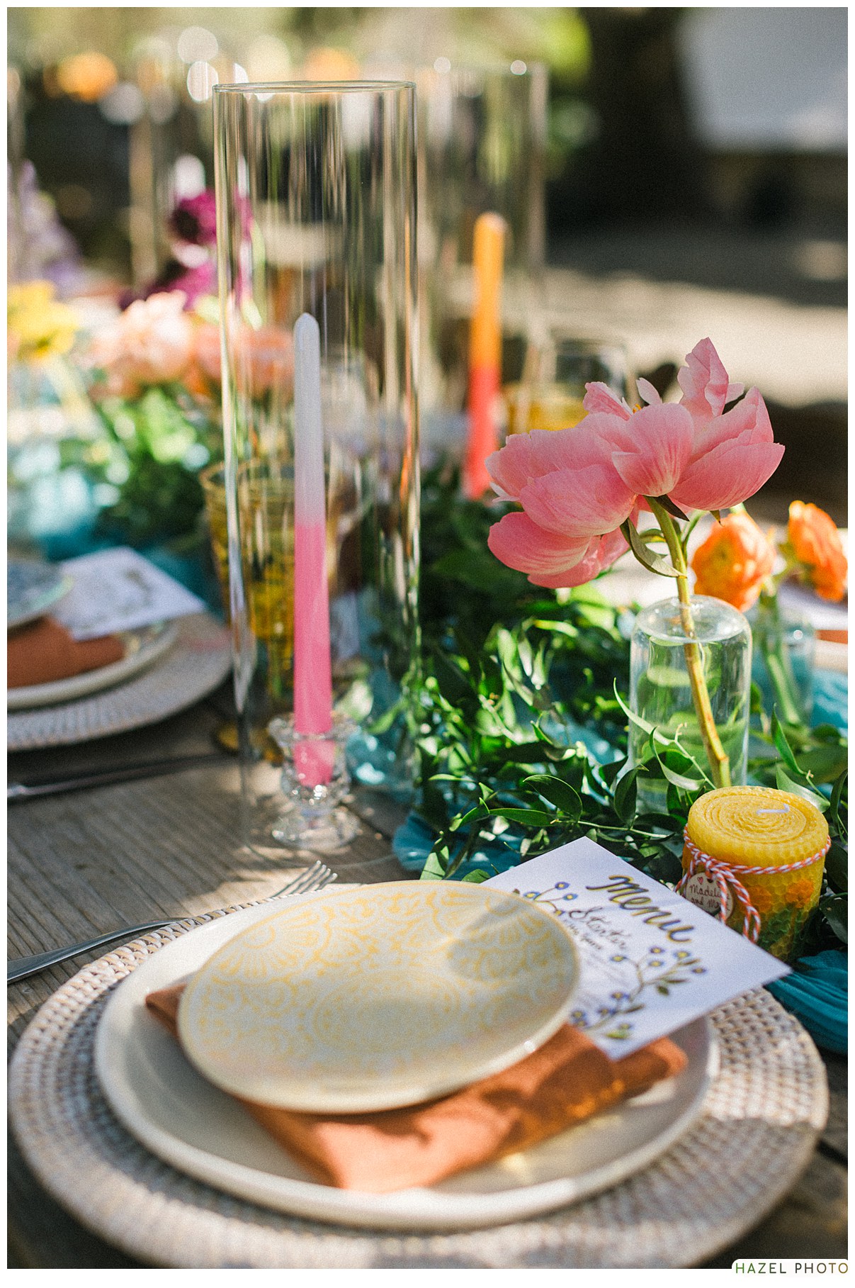 Beltane Ranch, Sonoma Garden wedding, documentary wedding photography, whimsical table setting, garden party, tapered candles, bud vases