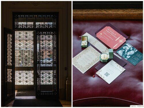 detailed shots of door and wedding invitations