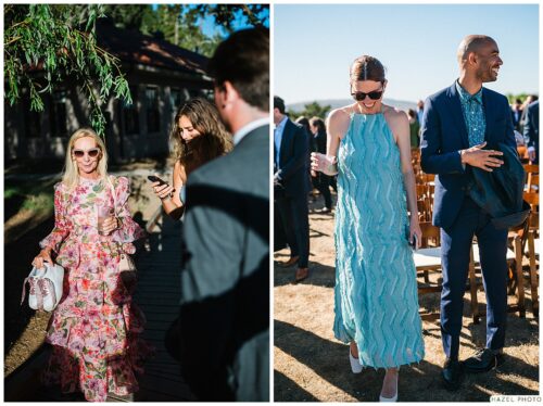 fashionably dressed wedding guests