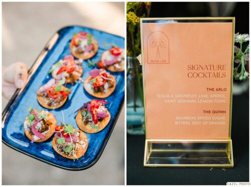 detail of hors d'oeuvres and signature cocktail list