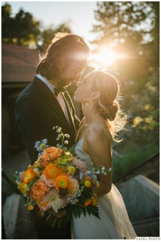 sunset portrait bride and groom