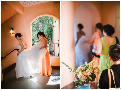 wedding partner at fairmont sonoma inn leaving for the wedding with bridal party helping them