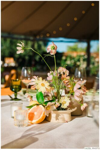 flowers and citrus tablescape