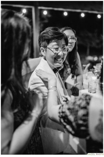 portrait of smiling partner during dinner